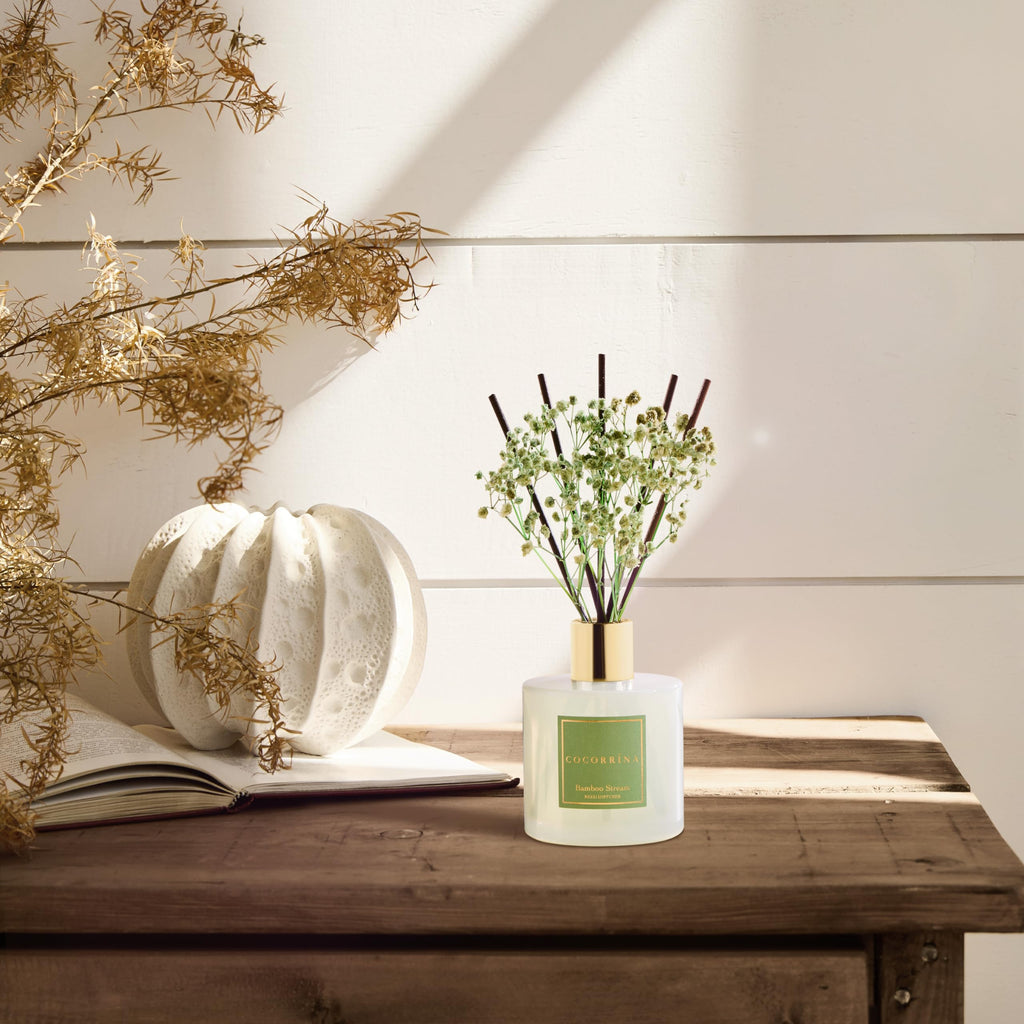 Reed Diffuser - Bamboo Stream Scented Diffuser with 8 Sticks Home Fragrance Reed Diffuser Shelf Decor