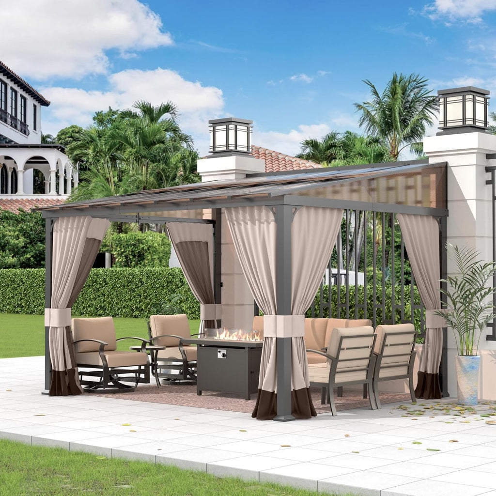 10 FT x 12 FT Lean to Gazebo, 3 in 1 Outdoor Gazebo with Sloped Roof
