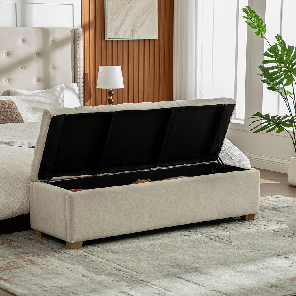 60.2'' Wide Upholstered Storage End of Bed Bench, Tufted Flip-Top Accent Window Bench Footrest Stool Ottoman with