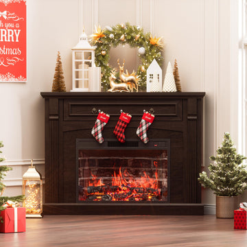 Corner TV Stand with Remote Control, Electric Fireplace with Wooden Mantel, Entertainment Center with Efficient