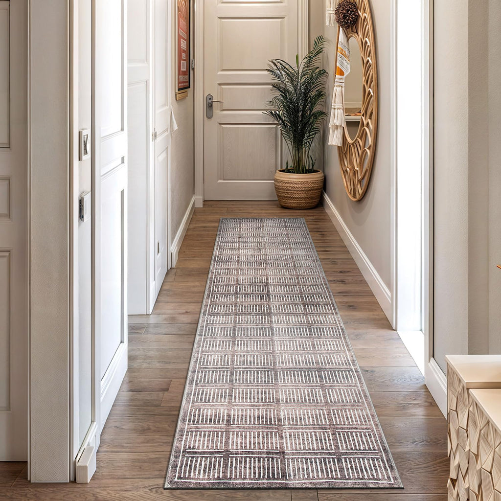 Bohemian Stripe Non-Slip Washable Lines Runner Rug Brown
