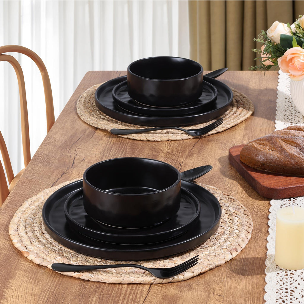 24 Pieces Stoneware Dinnerware Set for 8, Obsidian Matte Black