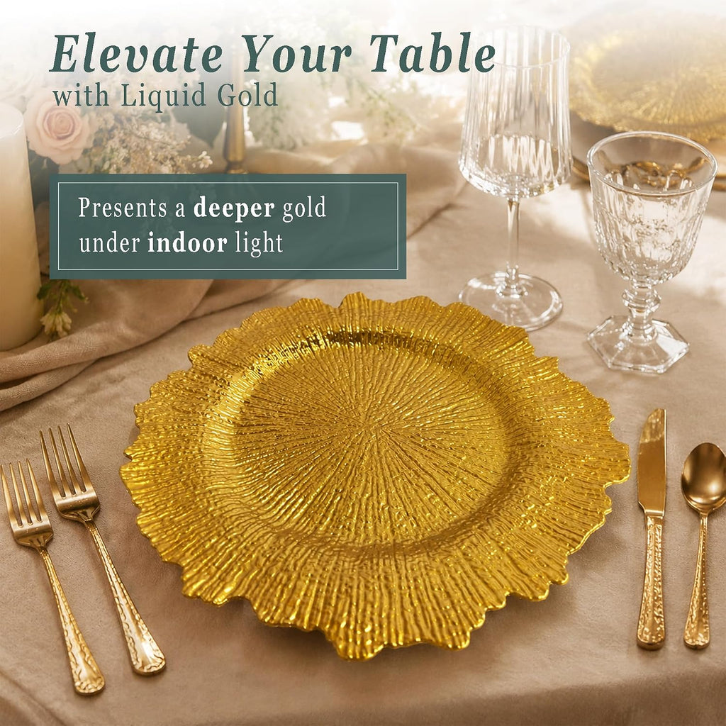Gold Charger Plates bulk 100, 13" Gold Chargers for Dinner plates - Set of 15
