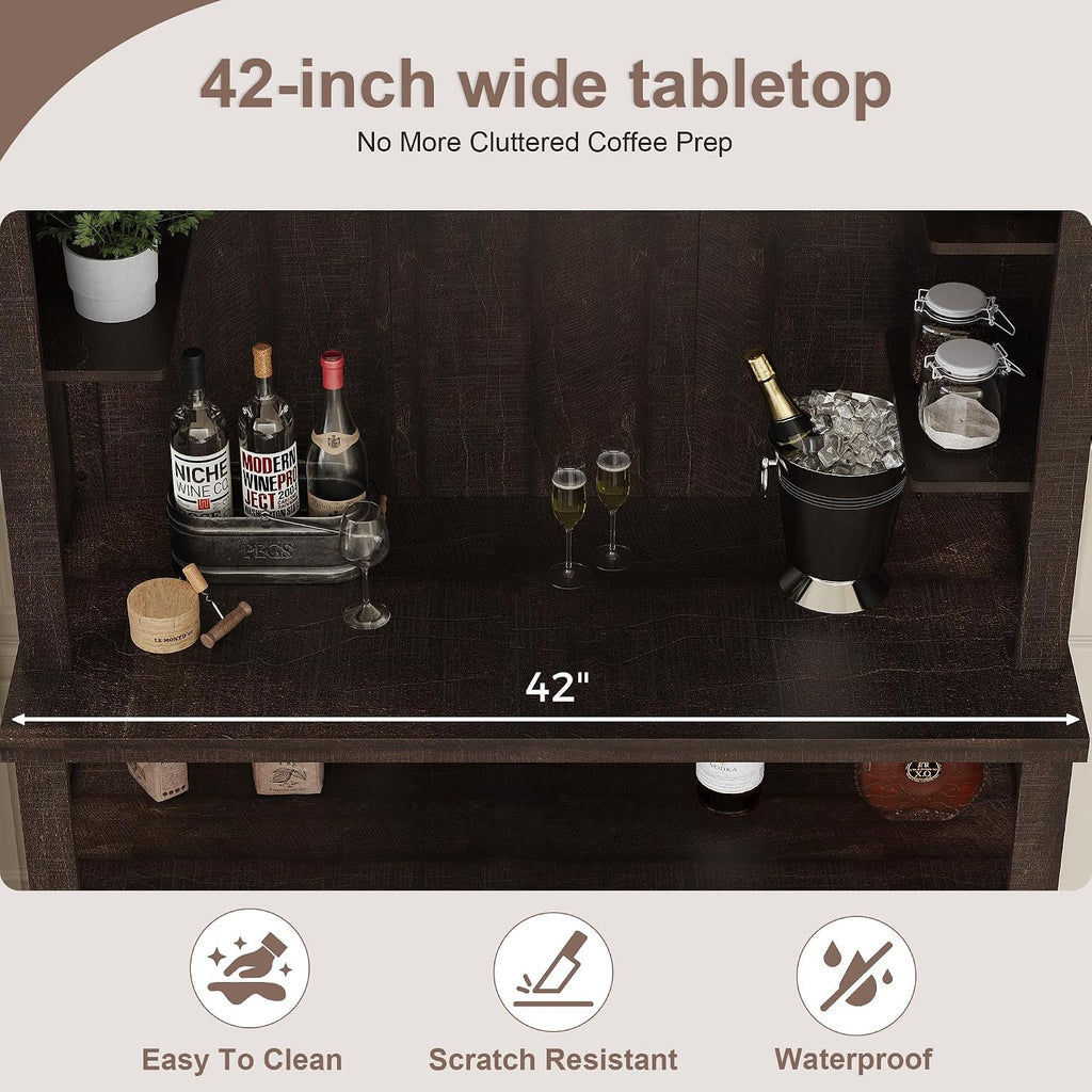 Coffee Bar Cabinet with LED Lights,72 '' Tall Buffet Cabinet with Storage,Farmhouse Kitchen Sideboard Tall Coffee