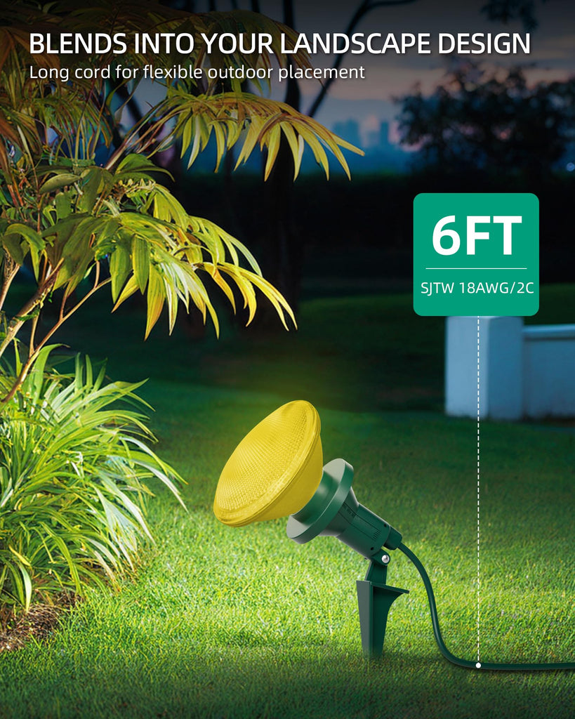 Outdoor Flood Light Holder with Ground Stake, Plug-in Waterproof Spotlight Fixture, PAR38 Compatible, E26 Socket, 6FT