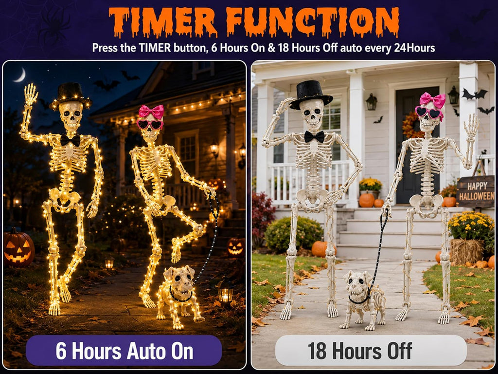 36-Inch 3-Piece Lighted Human & Dog Skeleton Halloween Decor - Set of 3
