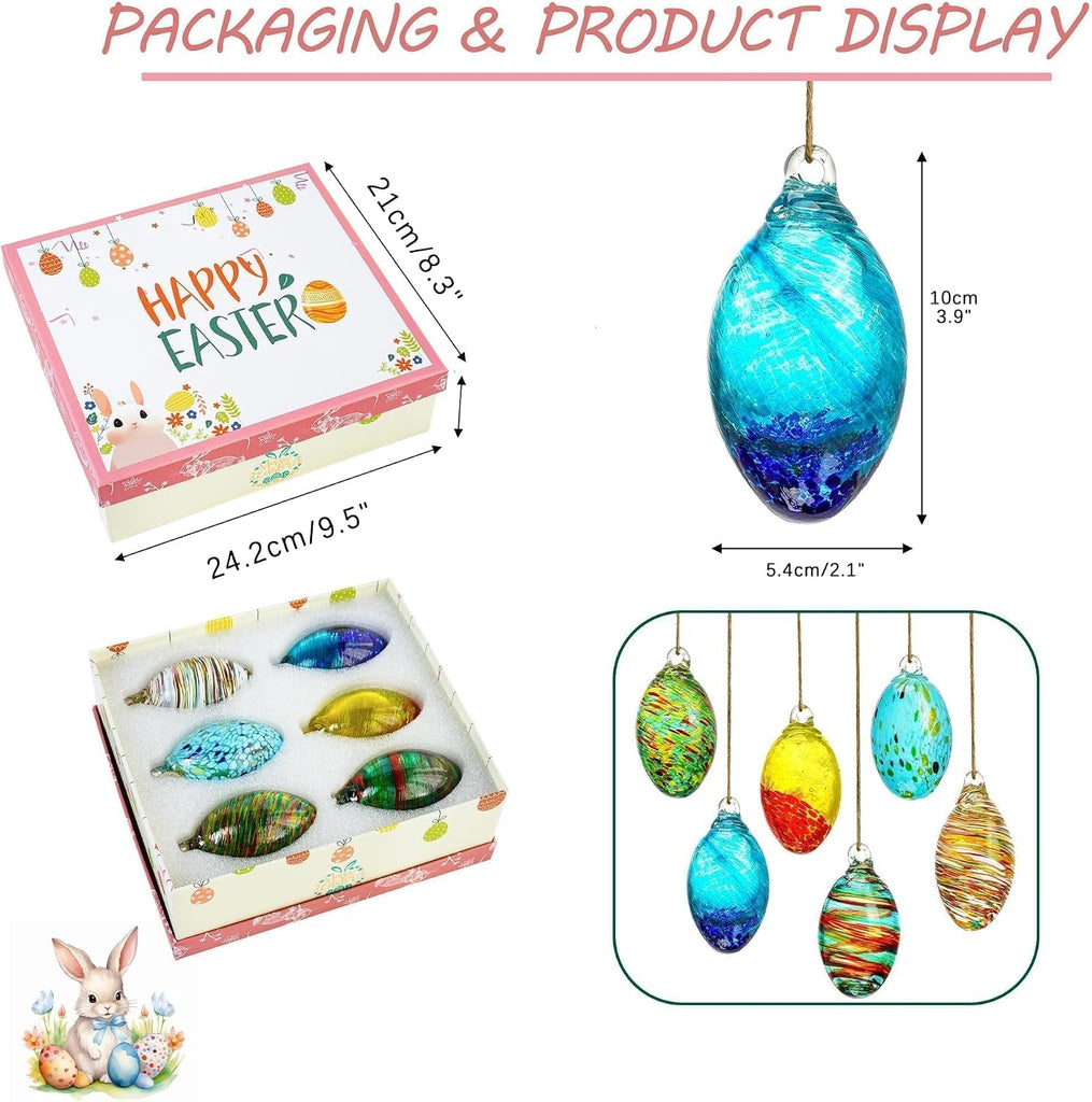 Hand Blown Glass Ball Egg Hanging Ornaments, Home Indoor Outdoor Decor - Set of 6