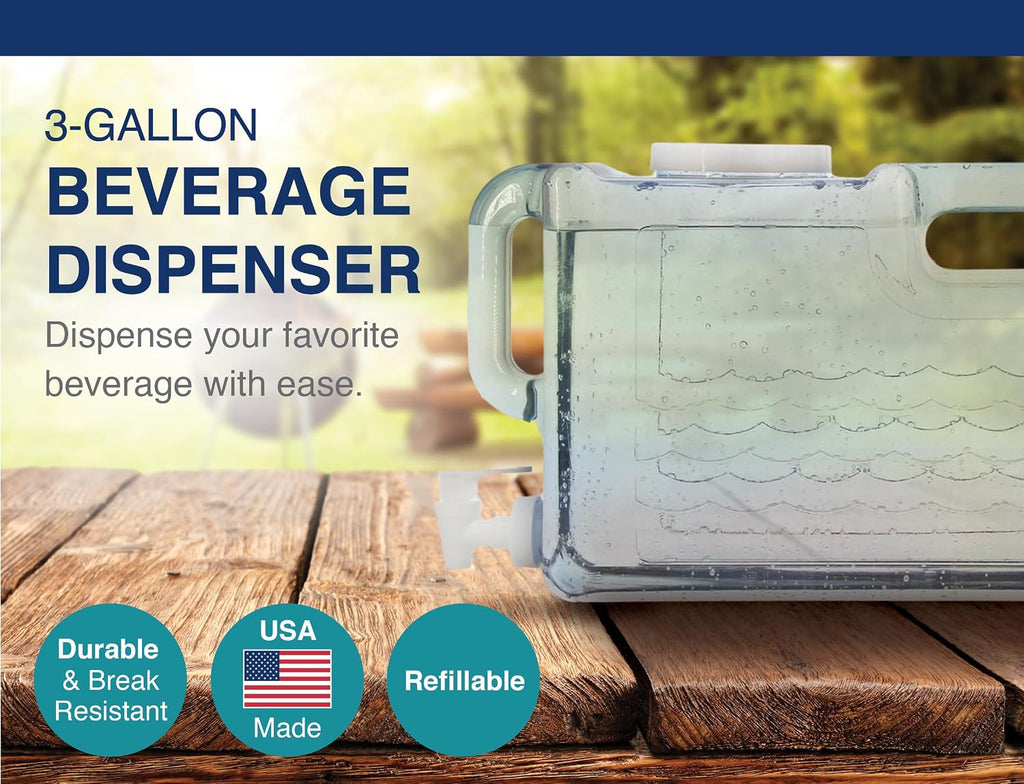 Arrow Slimline Drink Dispenser for Fridge, 3 Gallon - Plastic Beverage Dispenser with Spigot - Space-Saving Design
