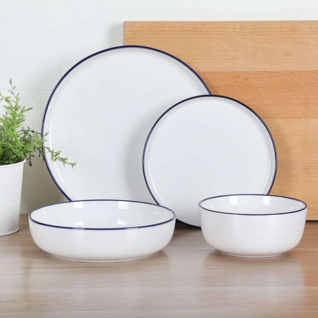 Oslo 16-Piece Porcelain Ceramic Chip & Scratch Resistant Dishes, Microwave & Dishwasher Safe, Plates and Bowls
