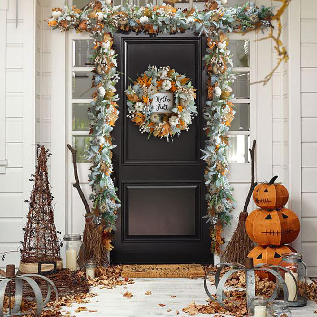 Fall Wreath Pumpkin Garland Thanksgiving Autumn Neutral Garlands Decoration