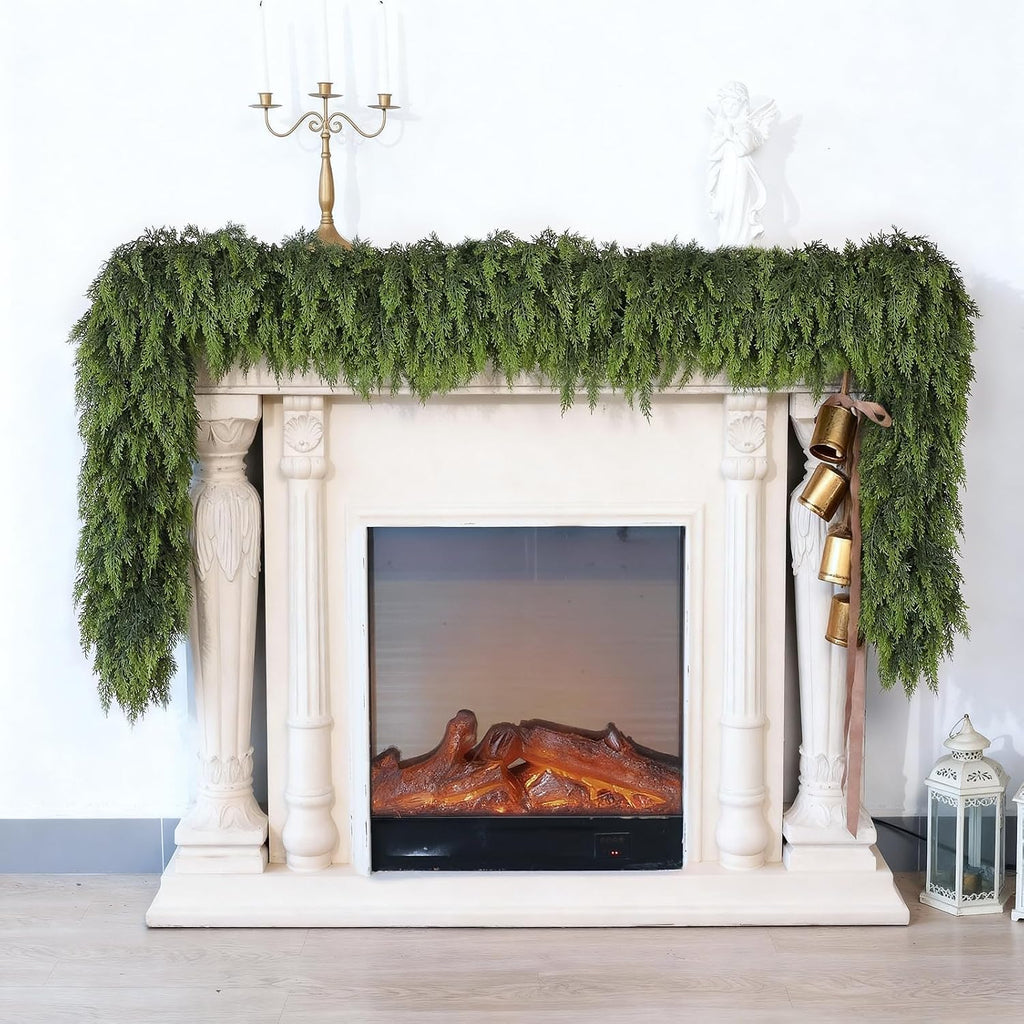 9FT 2Pcs Artificial Christmas Cedar Garlands Fireplace Decoration
