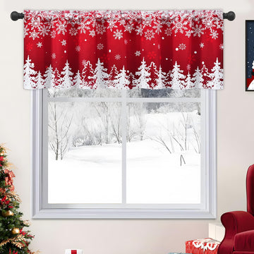 Christmas Valances for Windows Red Kitchen Curtains Snowflake Valances Blackout Window Valance Rod Pocket Xmas