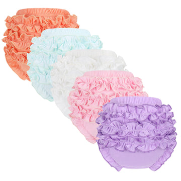 5 Pack Ruffle Diaper Cover - Baby Bloomers, Cute Cotton Baby Girl Shorts,Briefs- Panties for Toddler Girls