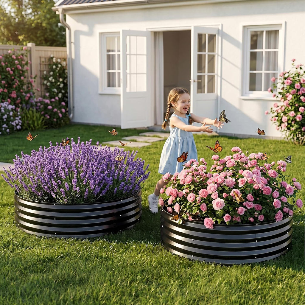 Round Raised Garden Bed, Garden Box 4x4x1ft, Grey, 2 pcs | Round galvanized raised bed, Rust-proof, Easy tool-free