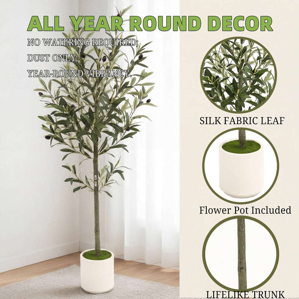 4ft Spherical Fake Olive Tree Artificial Indoor, Faux Olive Tree with Pot, Large Olive Branches and Lifelike Fruits