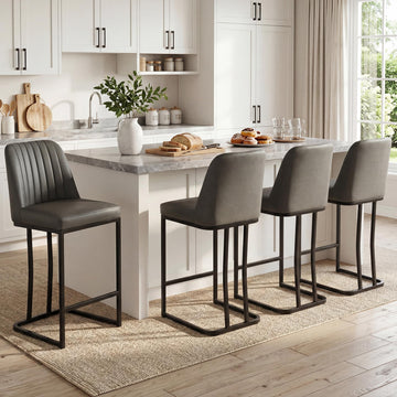 Counter Height Bar Stools Set of 4 24'' Upholstered Padded Barstools with Back Glam Kitchen Island Chairs with Black