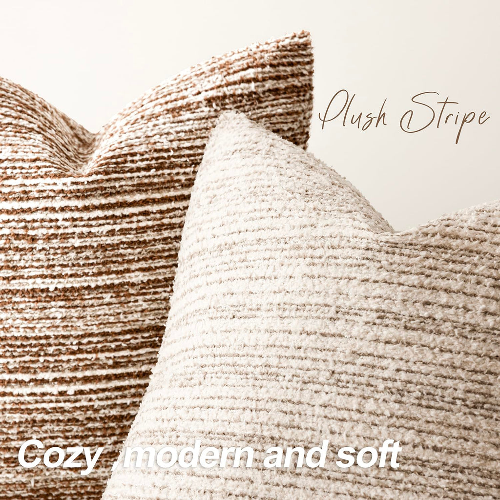 Set of 2 Faux Fur Textured Modern Throw Decorative Pillow Covers Lumbar Accent Striped Cushion Sherpa Boho Farmhouse