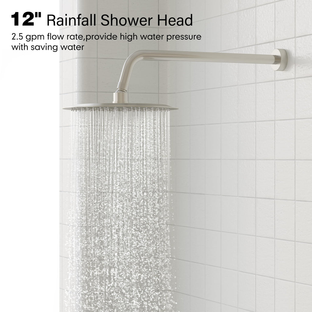 Shower System, Slide Bar Shower Faucet Set, 12", Brushed Nickel