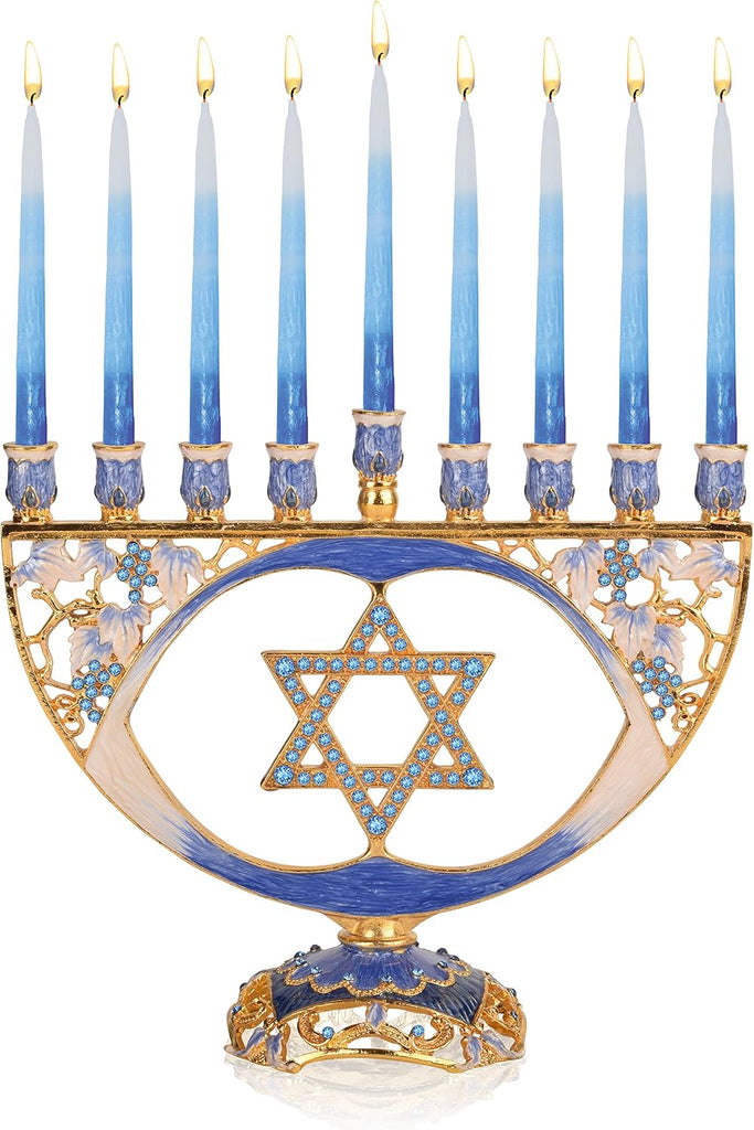 Hanukkah - Fits All Standard Chanukah Candles - Modern Jeweled Candle Menorahs for Chanukah - Blue Traditional Star