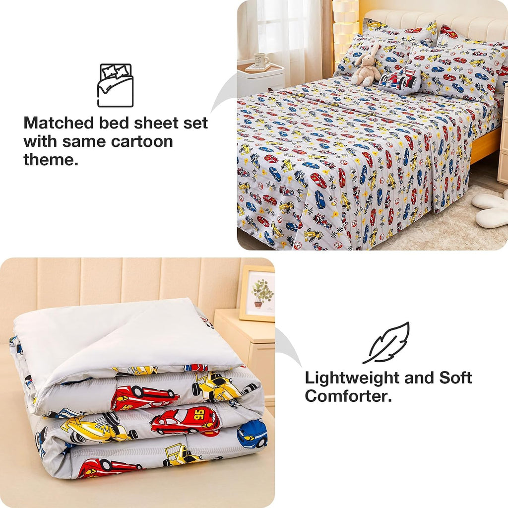 Twin Comforter Sets for Boys Kids, 6 Pieces Bed in a Bag Racing Car Bedding Comforter Sheet Set with Shams and