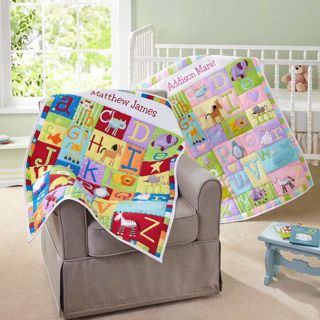 Personalized Baby Quilt - 3D Applique & Embroidered Name - Heirloom Keepsake for New Baby Shower - Textured Details