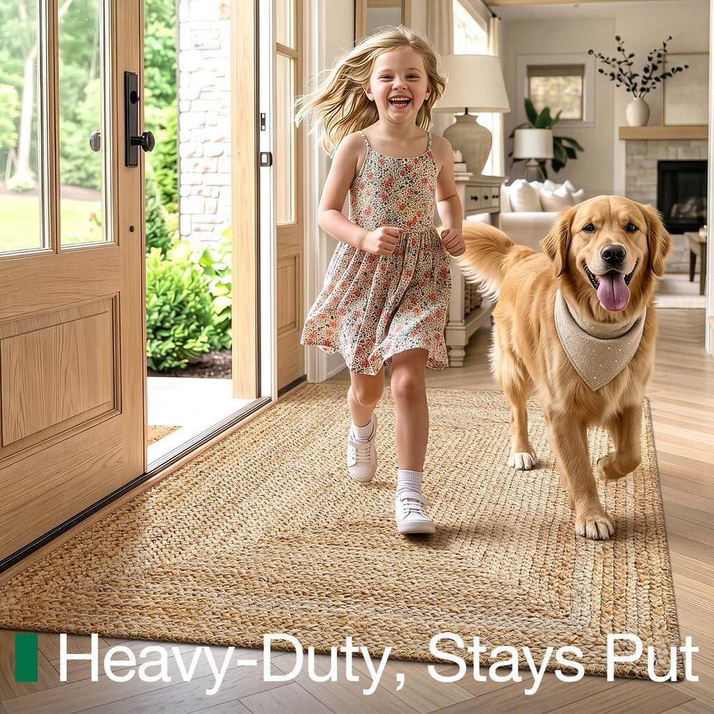 Natural Jute Indoor Door Mat, 24 x 36, Non-Slip Handwoven Entryway Mat