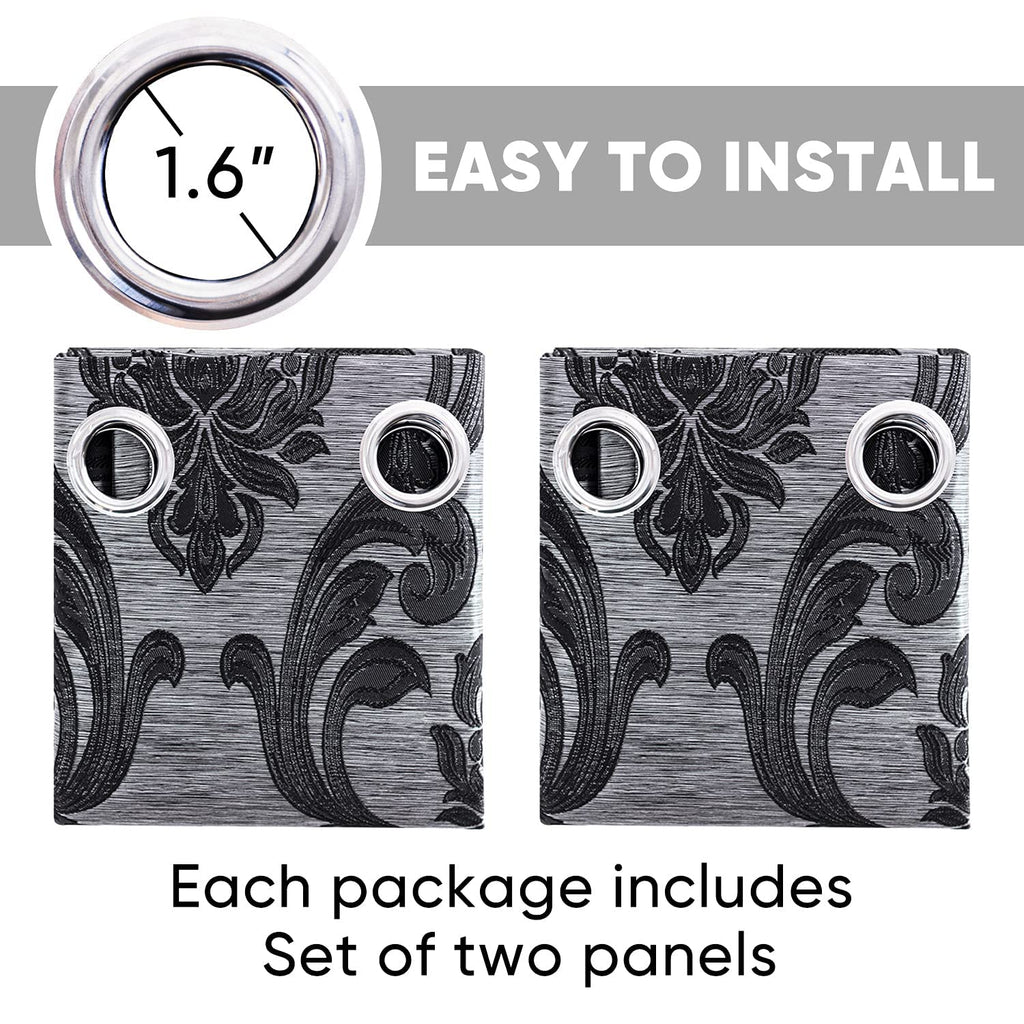 Damask Curtains, Gothic Drapes with Floral Patterns, Black Victorian Curtains 96 Inch Length, Set of 2 Panels, Each