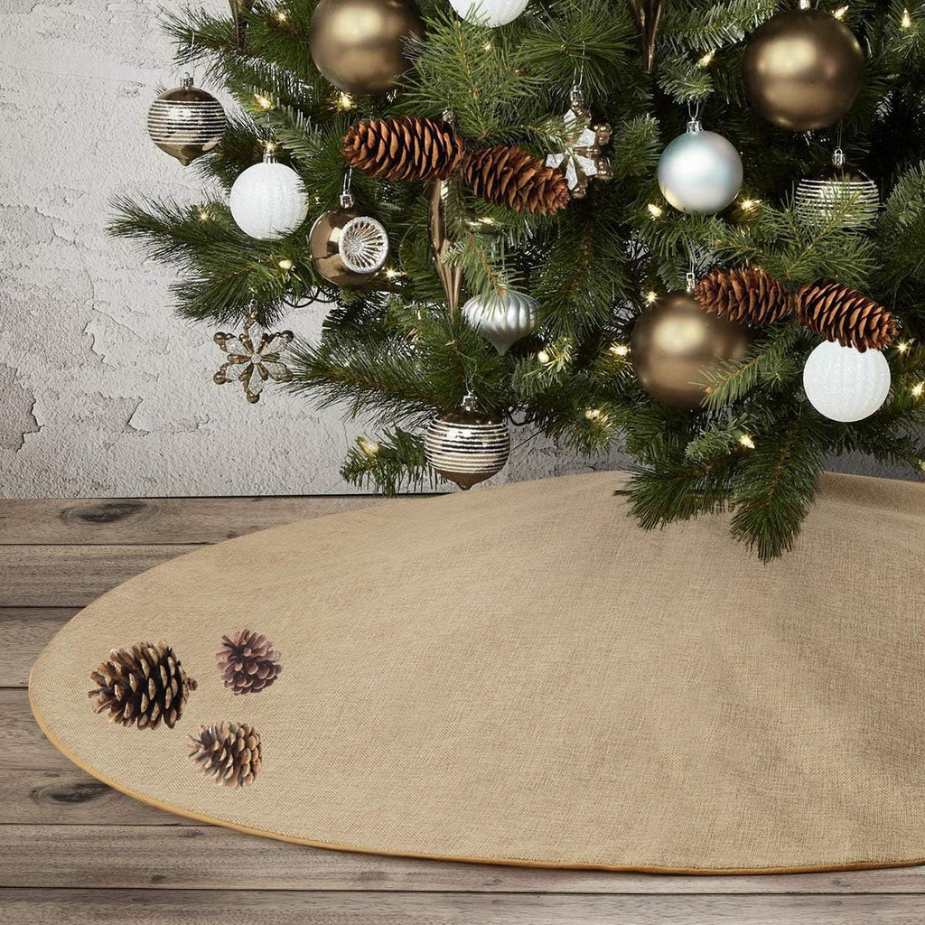 Burlap Fall Christmas Tree Skirt, 48'' Large Jute Linen Tree Decorations