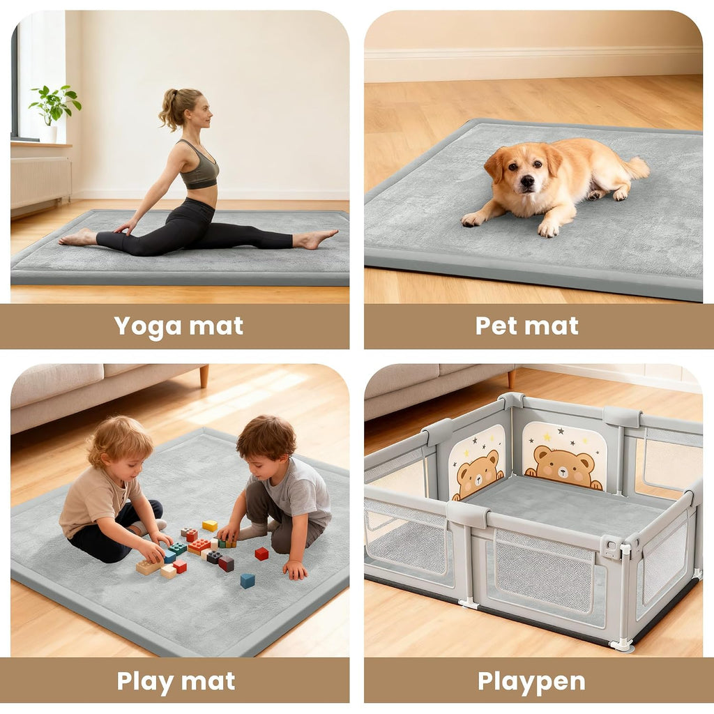 Baby Play Mat for Floor,1.3" Thick Elasti-Foam 59"×71" Non-Slip Water Repellent,Non-Toxic Playpen Mat for Infants