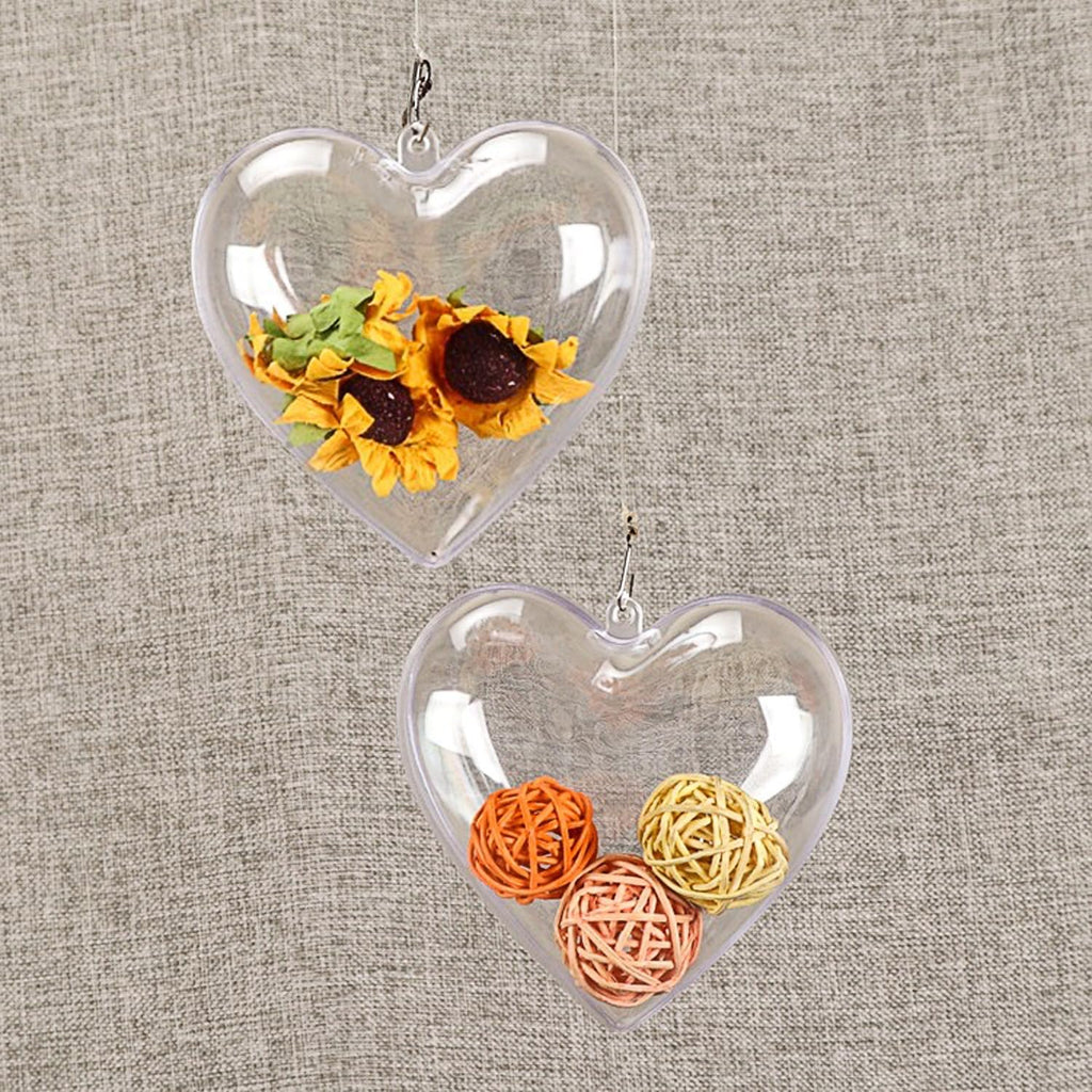 Clear Plastic Heart Ornaments 10-Pack Christmas Ornament Fillable Balls for DIY Crafts, Christmas Tree Decorations - Set of 10