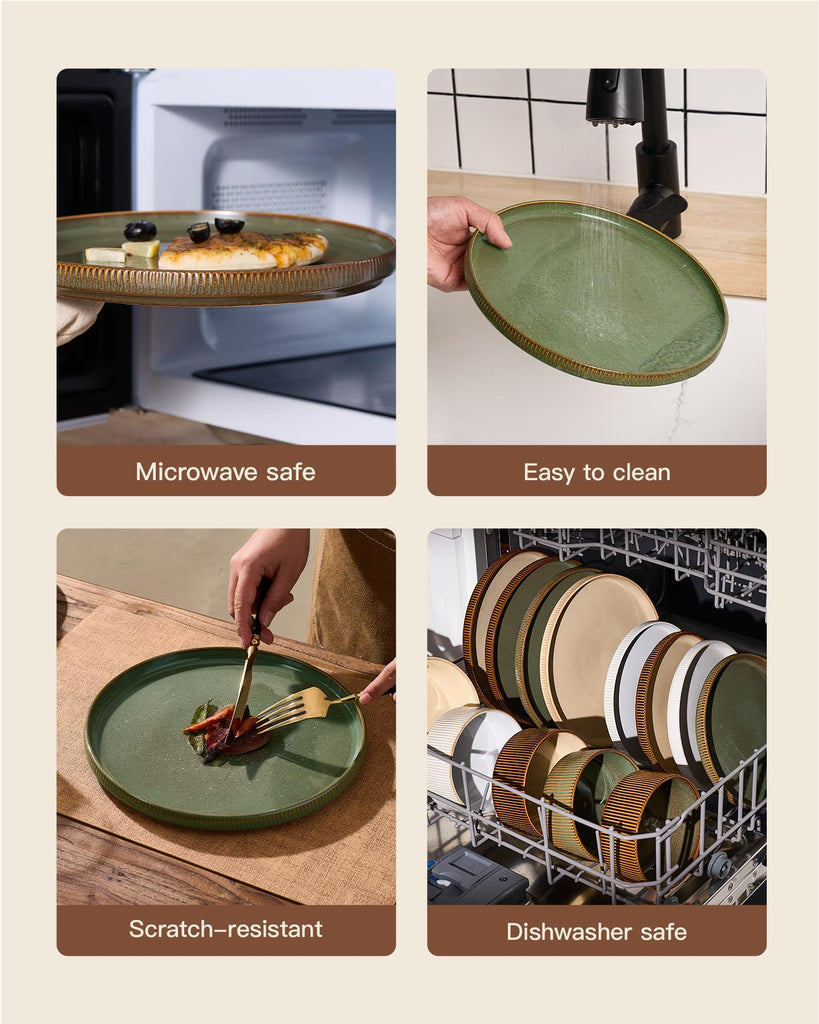 Dinnerware Set for 4, Reactive Glaze Plates and Bowls Sets