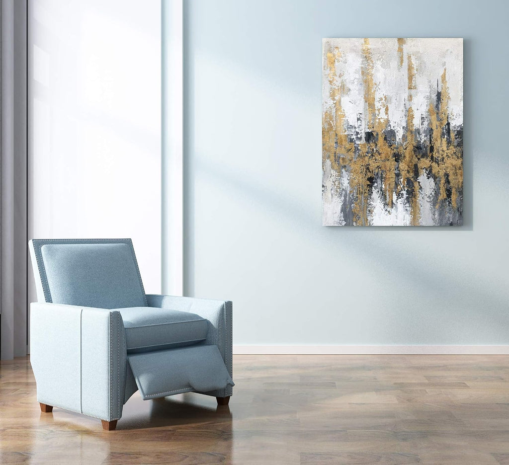 Modern Abstract Skyline Canvas Wall Artwork With Gold Foil Modern Oil Painting Pictures with Framed Bedroom Bathroom
