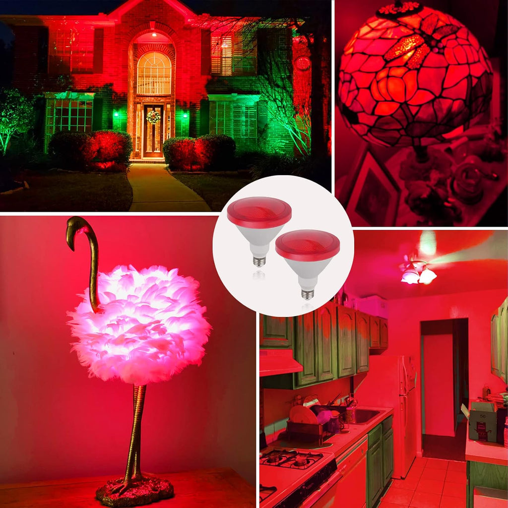 Par38 Red Flood Light Bulb - 15W (100Watt Equivalent) - E26 Base Red LED Flood Lights, Party Decoration