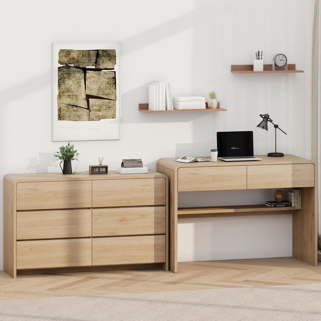 Desk with Drawers, 39.4 inch Small Writing Computer Desk, Modern Makeup Vanity Table, Wood Study Table with Storage