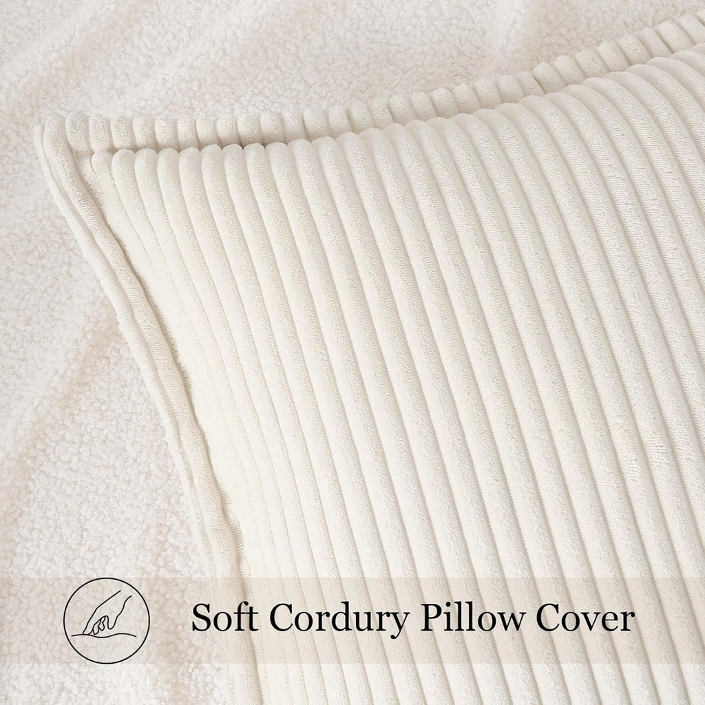 Corduroy Summer Throw Pillow Covers 18x18 Set of 2, Neutral Decorative Soft Boho Couch Pillow Covers with Broadside