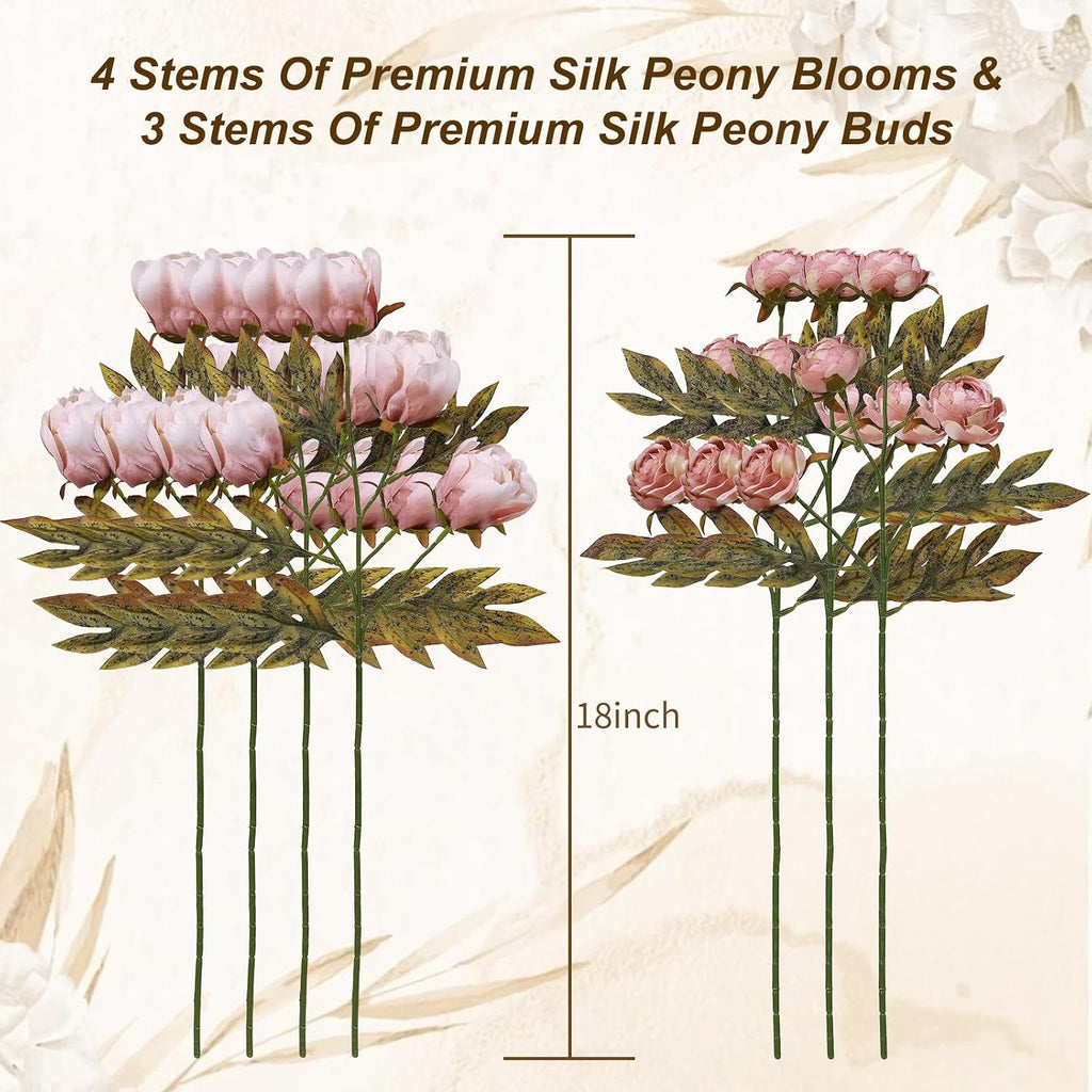 Faux Silk Peony Artificial Flowers Stems for Vase, 18" Ombre Pink - Set of 7