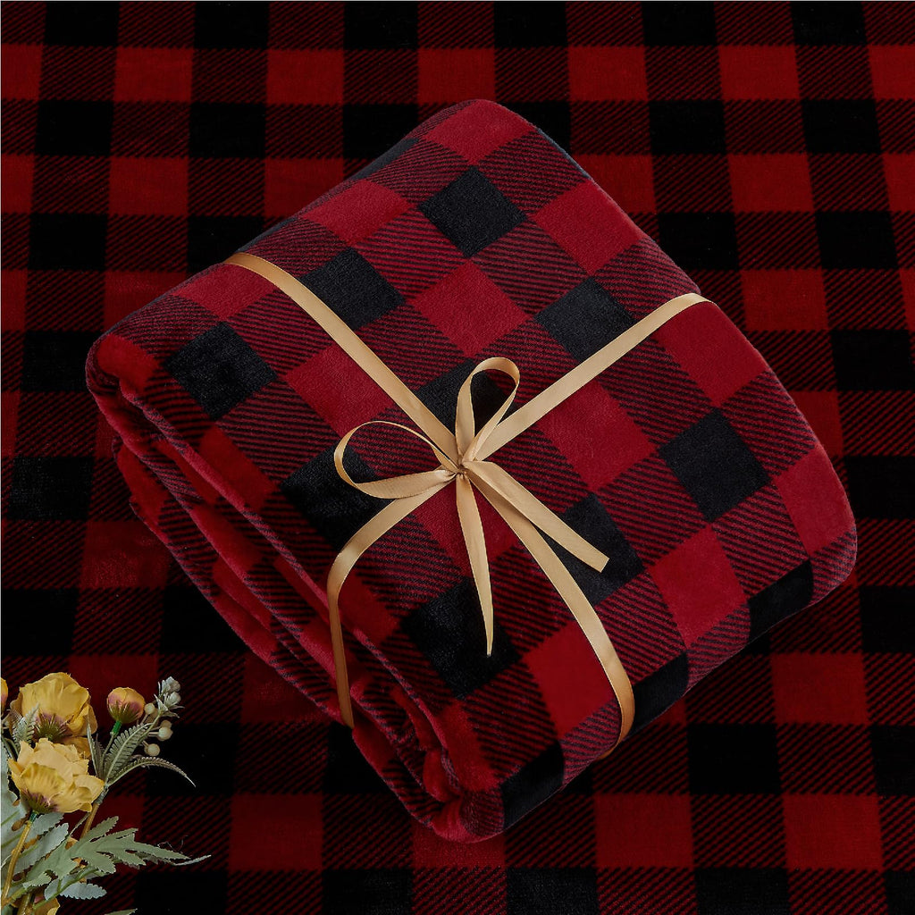 Plaid Flannel Sheet Set, Full Size, Red and Black, 4 Pieces