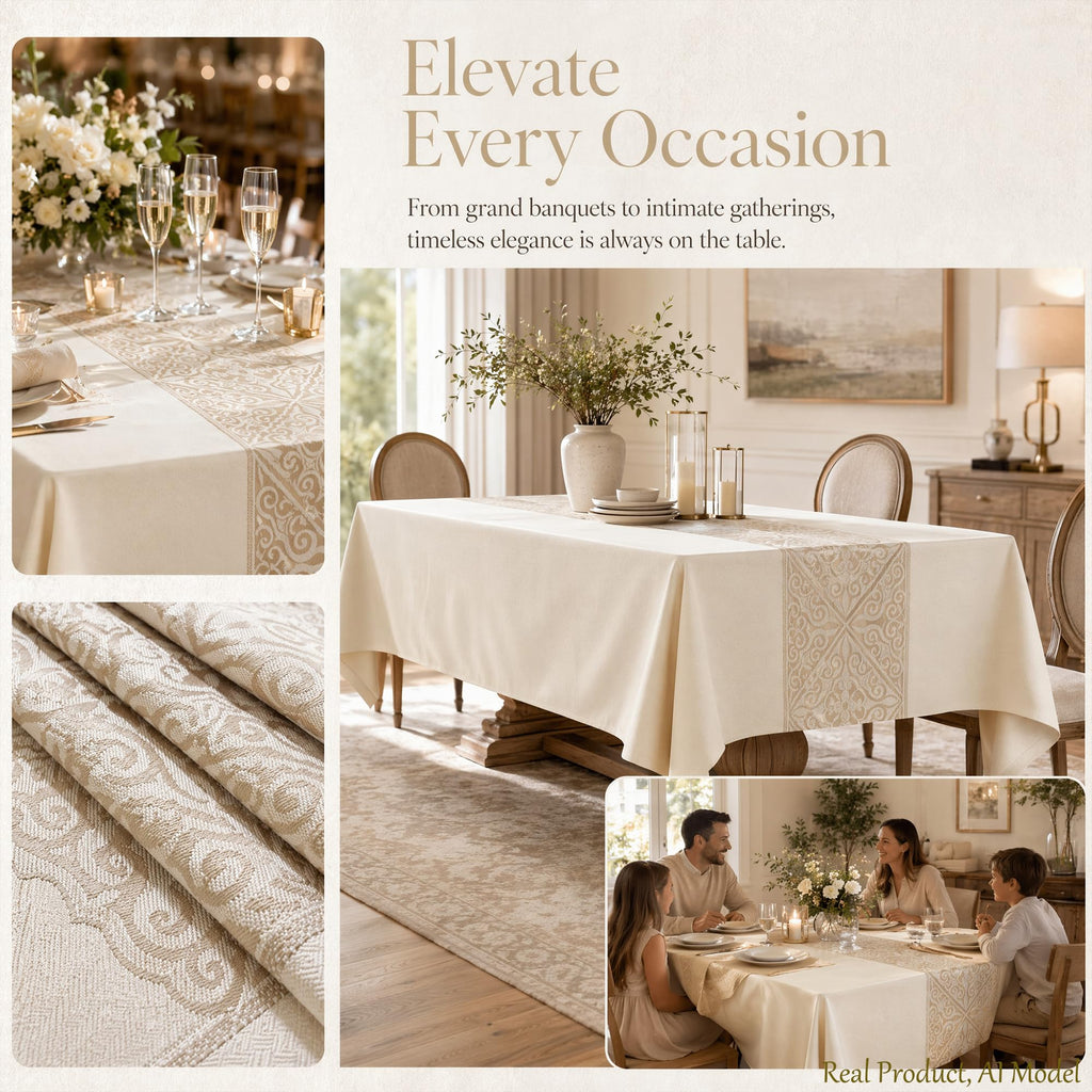 Rectangle Linen Tablecloth Luxury Totem Spillproof Cloth 55x134 Inch