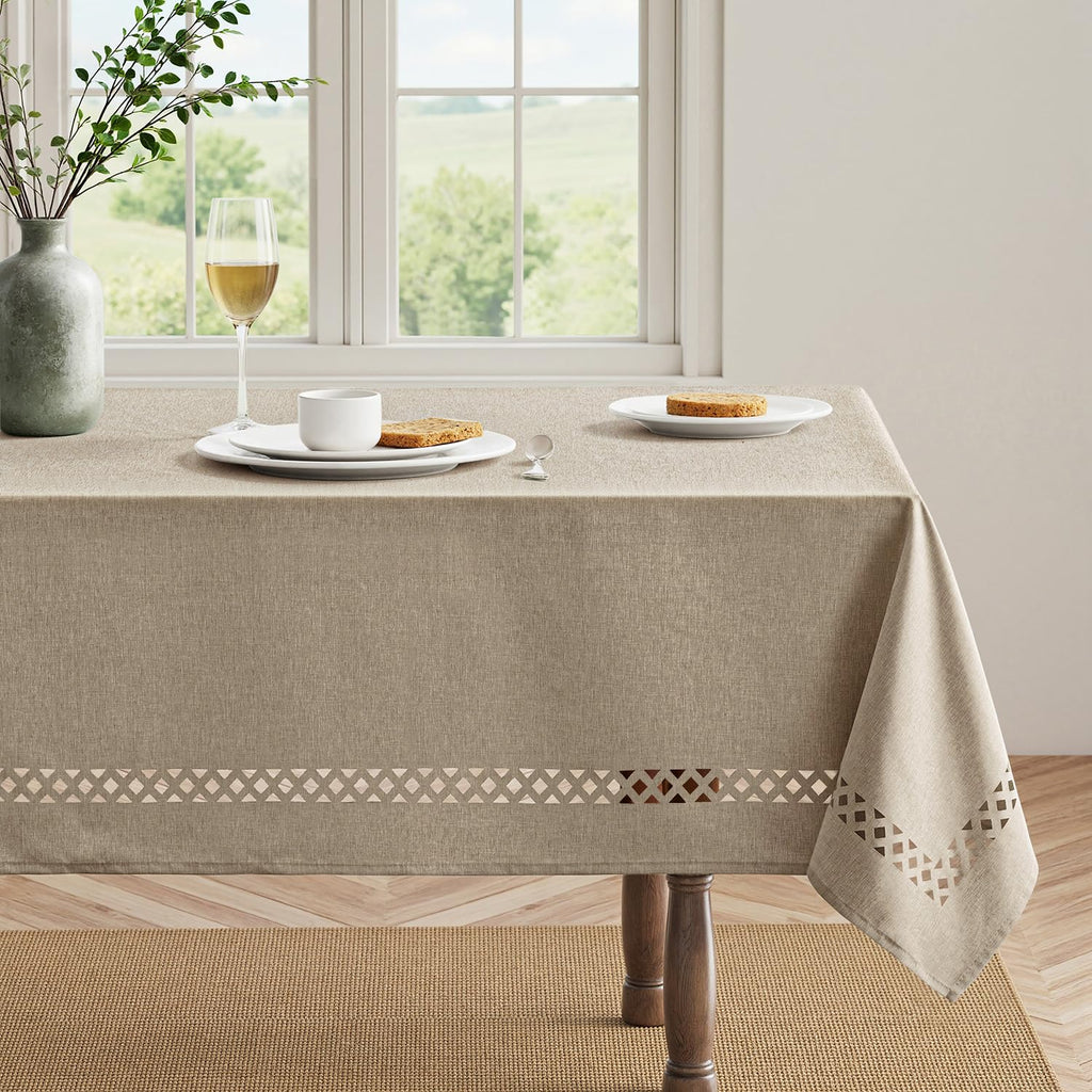 Taupe Rectangle Tablecloth with Decorative Cutouts 60x120 inch