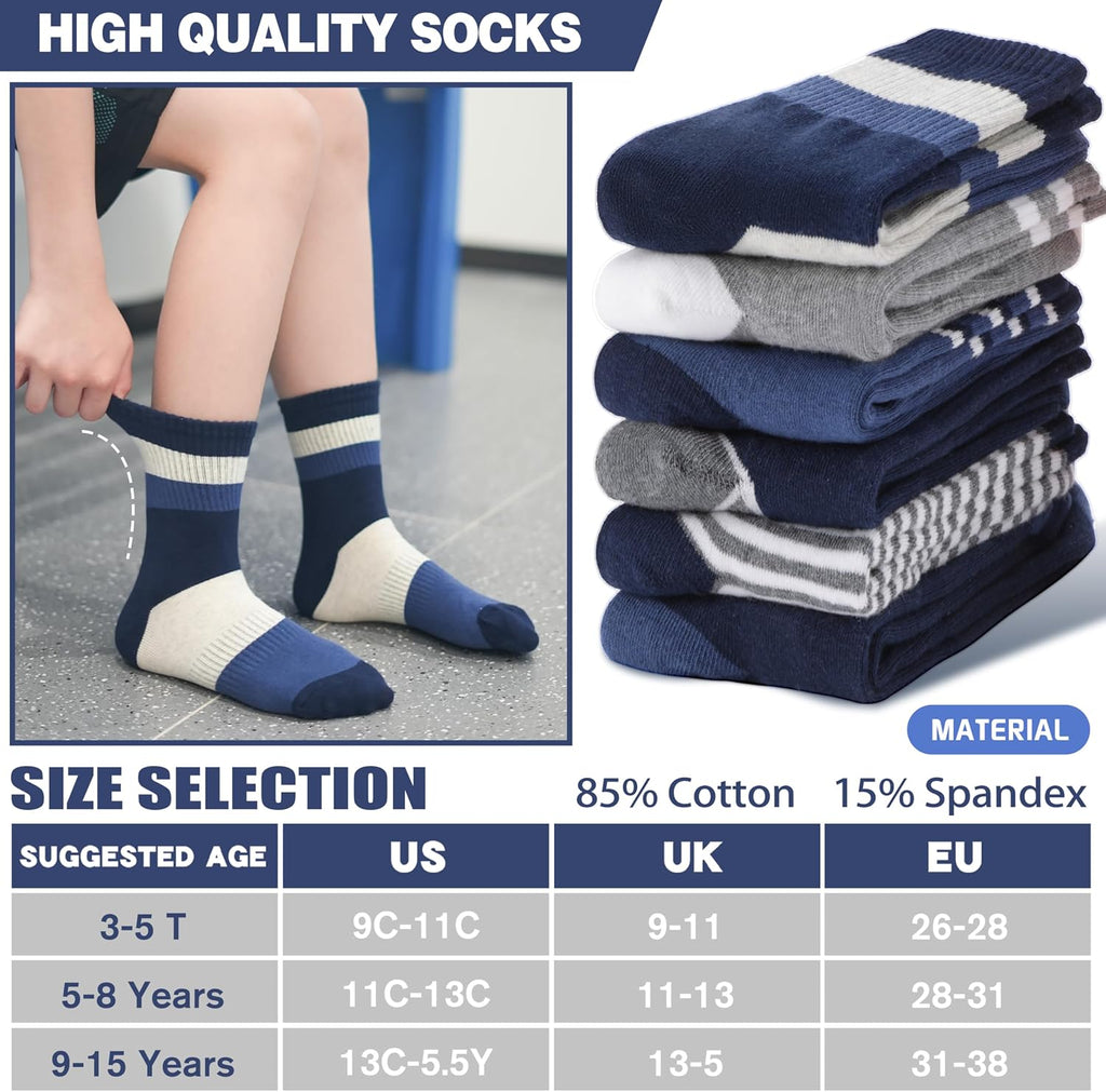 Boys Kids Girls Athletic Socks Basketball Sport Youth Crew Cotton Breathable Outdoor Socks 6 Pairs