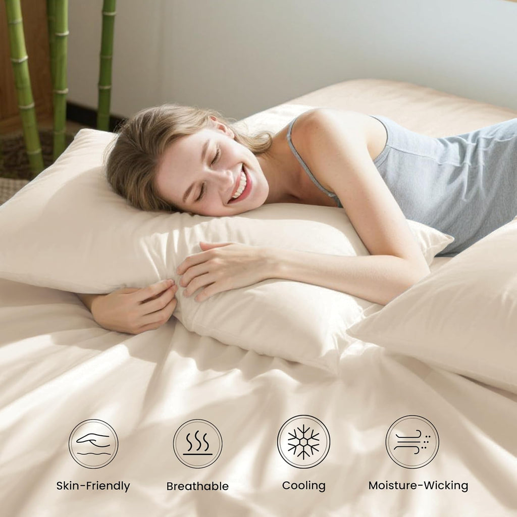 4 Piece Queen Sheet Set, 100% Rayon Derived from Bamboo, Cooling & Breathable, Soft Silky Deep Pocket up to 16"