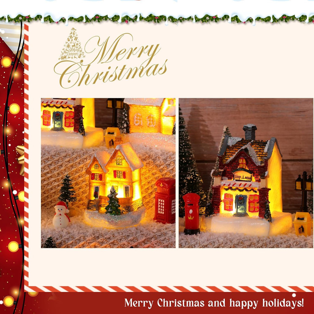 64 Pcs LED Christmas Village Houses Holiday Town Scene Set,Funny