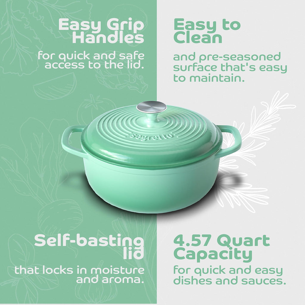 Enameled Cast Iron Dutch Oven with Handle, 4.57 Quarts, Verde Chiaro (Gradient Green) Oven Safe Dutch Oven Pot With