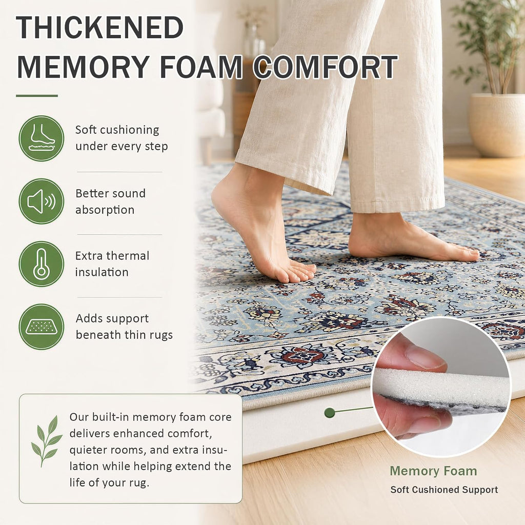 Non Slip Cushioned Rug Pads Rug Carpet Padding 9x12 Ft, 1/4 inch Thick Comfort Memory Foam Rug Pad for Under Area