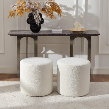 Modern Round Boucle Ottoman Set of 2 (18" Dx 18" W x 18" H)