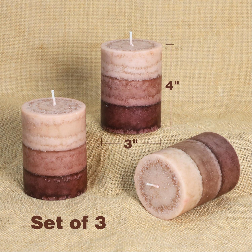 Coffee Pillar Candles, Aromatherapy Scented Candles, 35+ Hours Burn Long Lasting Tall 3x4 Inch Dripless - Set of 3