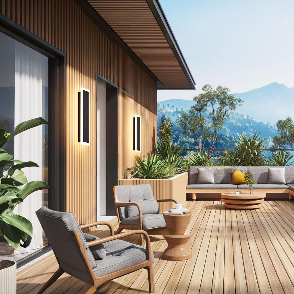 2 Pack Modern Black LED Outdoor Wall Light, 11.8x3.54x1.73 inches, 10W, 1000 Lumen, Warm Light, Waterproof IC Driver