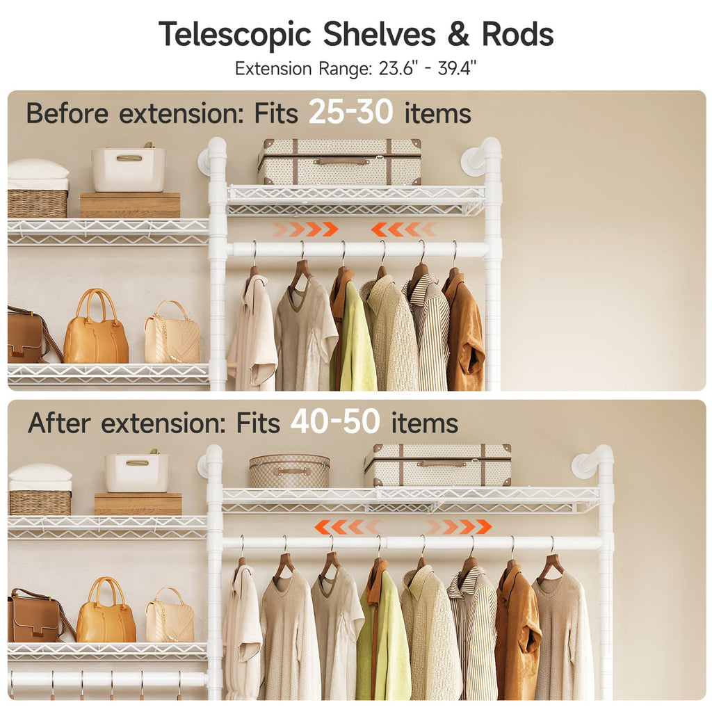 H2 Plus Expandable Wall Mounted Closet System Clothes Rack White