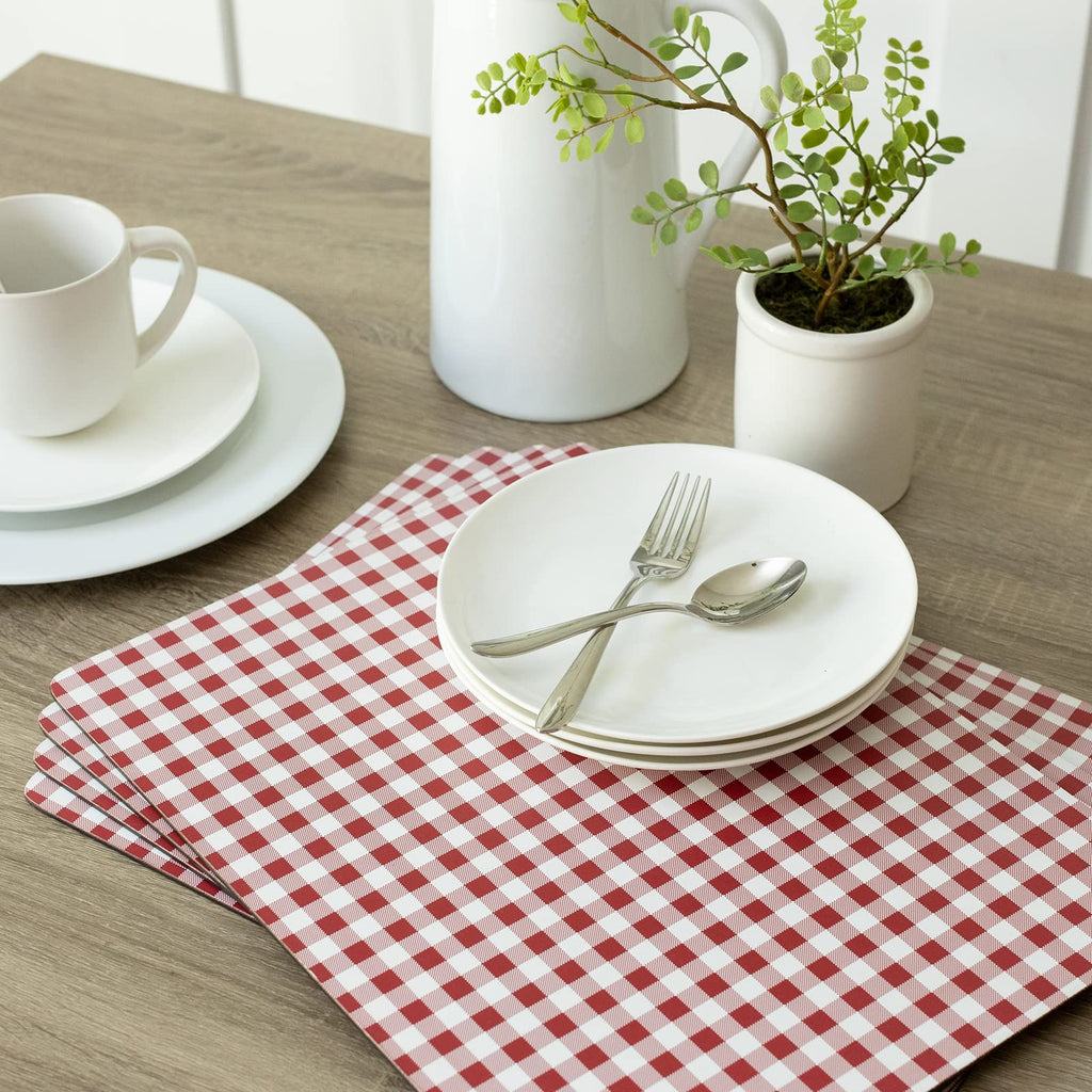 Cork Placemats Set of 4 (Gingham Check Red, 12" x 16")