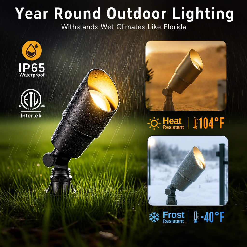 LED Spot Light Outdoor - Die-Cast Brass 12V Uplighting Waterproof, Low Voltage Landscape Lights Metal, Bronze for